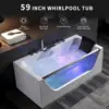 Acrylic Alcove Whirlpool Bathtub - Hydromassage Rectangular Jetted Soaking Tub with Center Drain - Waterfall Faucet 2
