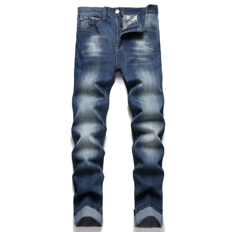 New Men's Clothing2024American Embroidery Jeans Men Fashion Straight Slim Fit Stretch All-Matching Street Trendy Trousers