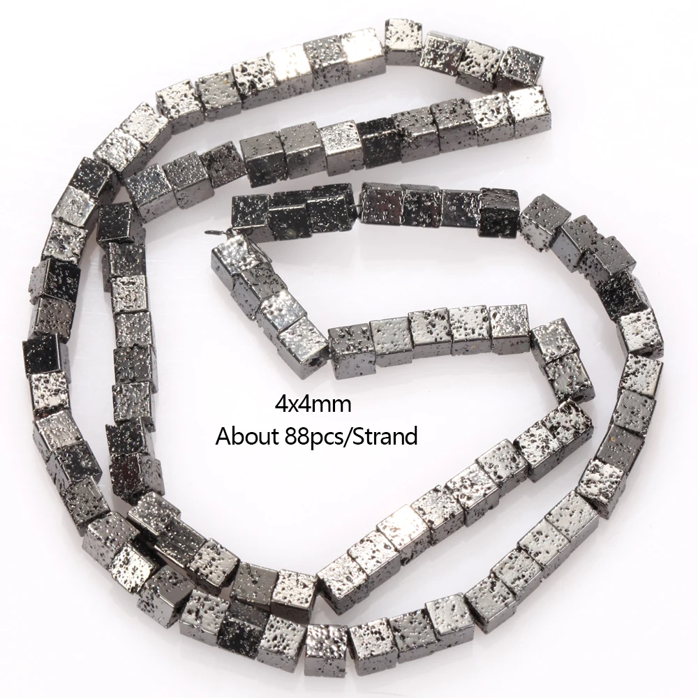 4x4mm Naturstein plattierte Lava Hämatit Perlen Roségold Silber Würfel Stein Perlen für Schmuck herstellung Armband DIY Accessoires – Detail 11