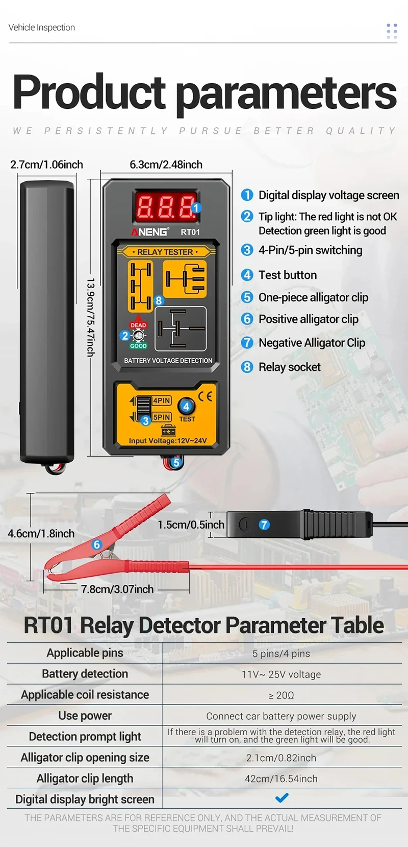 Car Relay Tester 11 - 25v Automotive Voltage Tester For Car Battery Check With L