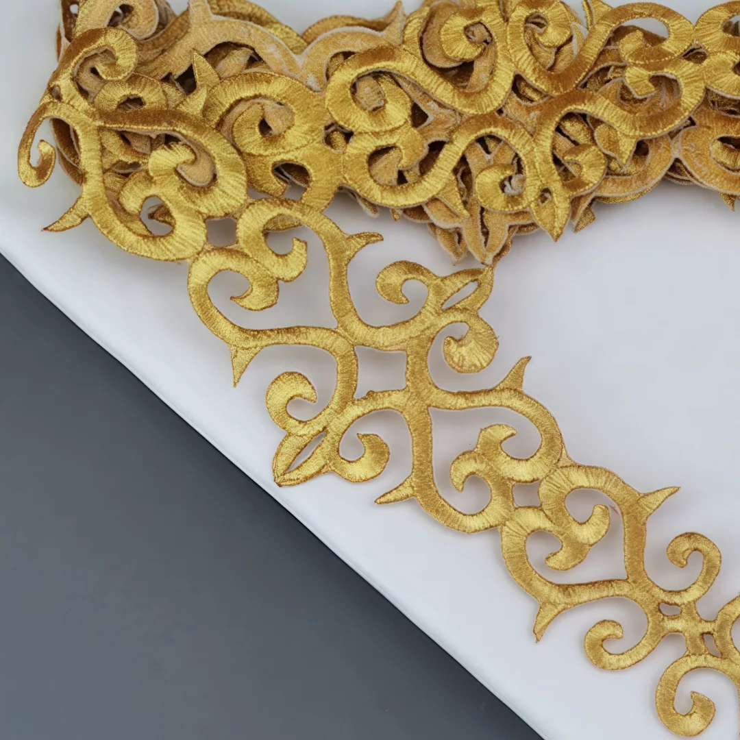 Hot Melt Adhesive Metallic Lace Ribbon 1M Crafts DIY Embroidery Lace Trim Iron on Flower 7.6cm Sewing Wedding Dresses Home Decor