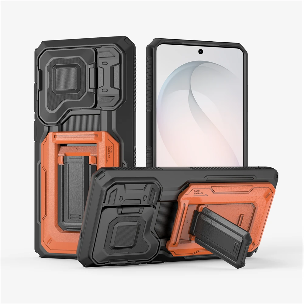 Military Grade Armor Phone Case with Slide Window and Shockproof Stand Cover