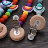 Beech Wooden Baby Pacifier Clip Handmade Cartoon Rainbow Silicone Teething Beads Infant Nipple Chain Nursing Toy Chew Gift 6