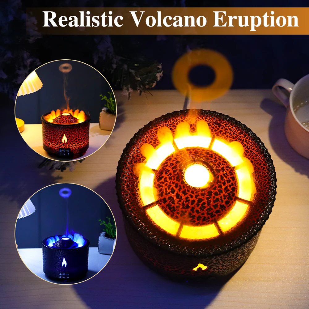 Volcano Flame Humidifier Aroma Diffuser Ultrasonic Mist Maker Fogger LED Essential Oil Fire Jellyfish Diffuser Fragrance Home