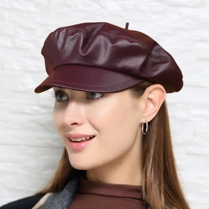 Genuine Leather Soft Hat Autumn Winter Women Beret Stylish Fashion Outdoors Sport Keep Warm Hat Baseball Cap Pumpkin