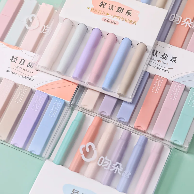 6pcs Highlighters Pastel Markers Dual Tip Fluorescent Pen for Art Drawing Doodling Marking School Office Stationery