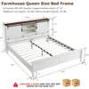 Farmhouse Queen Size Bed Frame w/Storage Bookcase Headboard, Sliding Barn Door, Charging Station, Rustic Wood Platform 2