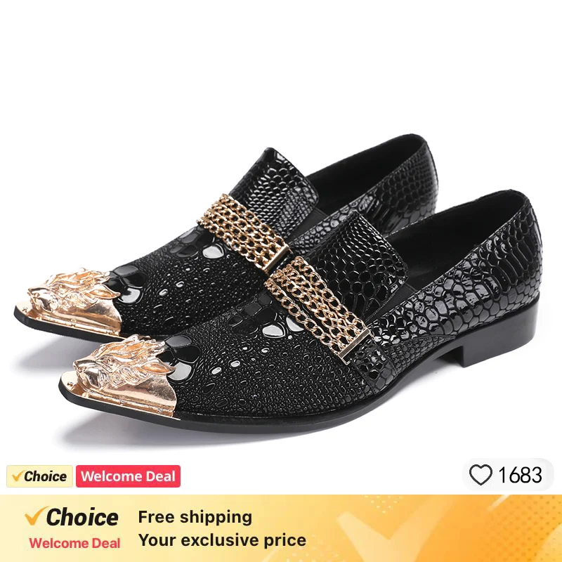 Handmade Alligator Leather Metal Toe Men Shoes With Buckle Black Blue Party Banquet Men Dress Wedding Loafers Shoes men