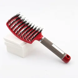 Scalp Massage & Detangling Hair Brush for Women - Salon - Quality Styling Tool for Wet & Curly Hair (Red - with bristle)