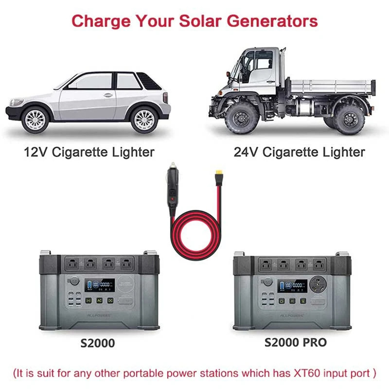 Car Charging Cable Car Cigarette Lighter To XT60 12V 24V Charging Cable For ALLPOWERS S2000 Bluetti EB55,Anker 757/767 Ecoflow Delta Series