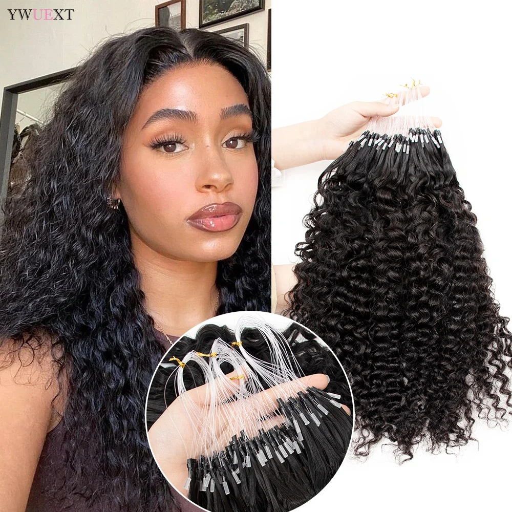 Micro Loop Hair Extensions Water Wave Curly 12-26 inches Natural Black Remy Human Hair 50pcs/pack Micro Link Ring
