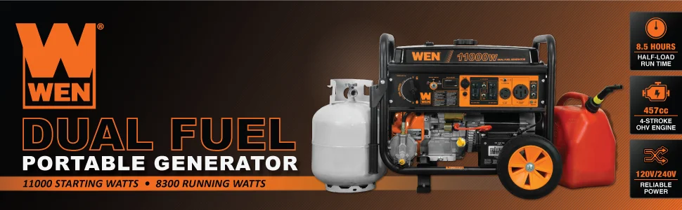 Description Picture 2 of itemWEN DF1100T 11,000-Watt 120V/240V Dual Fuel Portable Generator with Wheel Kit and Electric Start - CARB Compliant, Black