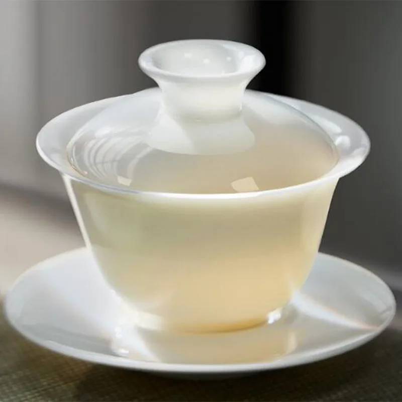 White Jade Porcelain Sancai Gaiwan Kungfu Tea Tureen Cup Household Tea Infuser Bowl Kitchen Teaware