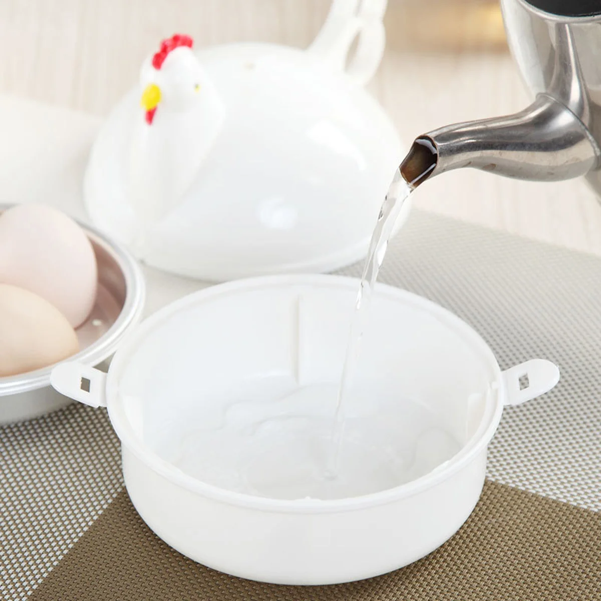 

Chicken Shape Microwave 4 Egg Boiler Steamer Poacher Boiler Cooker Kitchen Tools