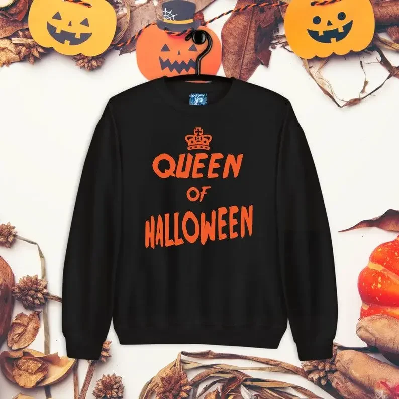 Queen Of Halloween Sweatshirt Party Jumper, Fall Sweater, Halloween Costume Idea Outfit 100%cotton Fashion  Casual Drop Shipping