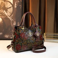 Sac à main à motif de fleurs Vintage, sac fourre-tout de luxe en cuir PU, sac à bandoulière à la mode pour femmes 2