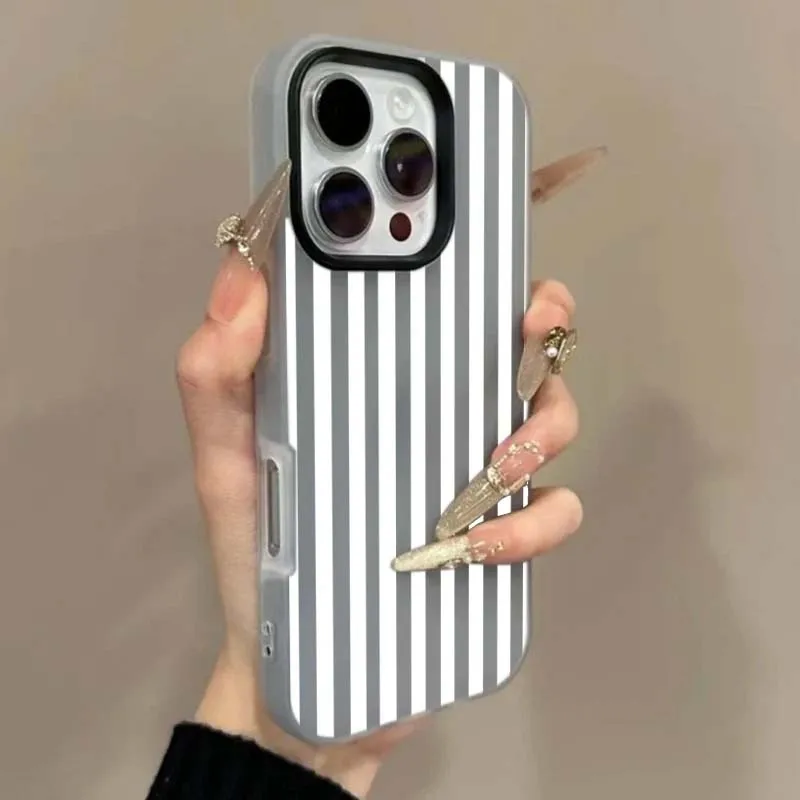 Cute White Striped Blue Shockproof Candy Color Matte Phone Case with Full Protection
