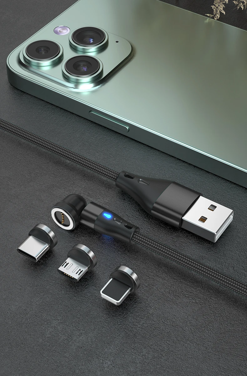 AUFU 5A Magnetic Cable 540 Rotate Fast Charging Magnetic USB Type C Cable For iPhone 14 Samsung Xiaomi Realme Mobile Phone Cable