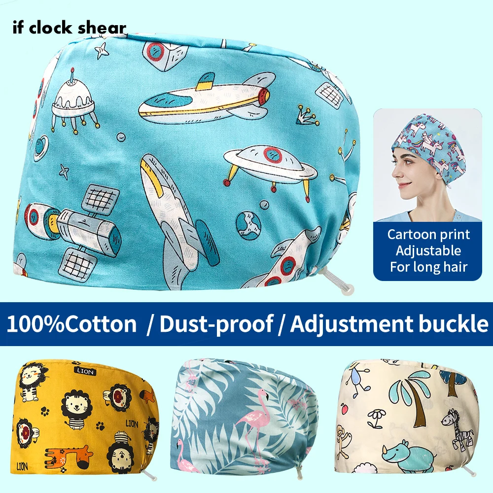 Cotton Operating Room Work Hat Unisex Adjustable Beautician Scrub Hat