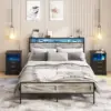 Vabches Queen Size Bed Frame with Storage Headboard Metal Platform Bed Frame with Power Outlet&LED Lights for Bedroom Noise Free 2