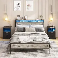 Vabches Queen Size Bed Frame with Storage Headboard Metal Platform Bed Frame with Power Outlet&LED Lights for Bedroom Noise Free 2