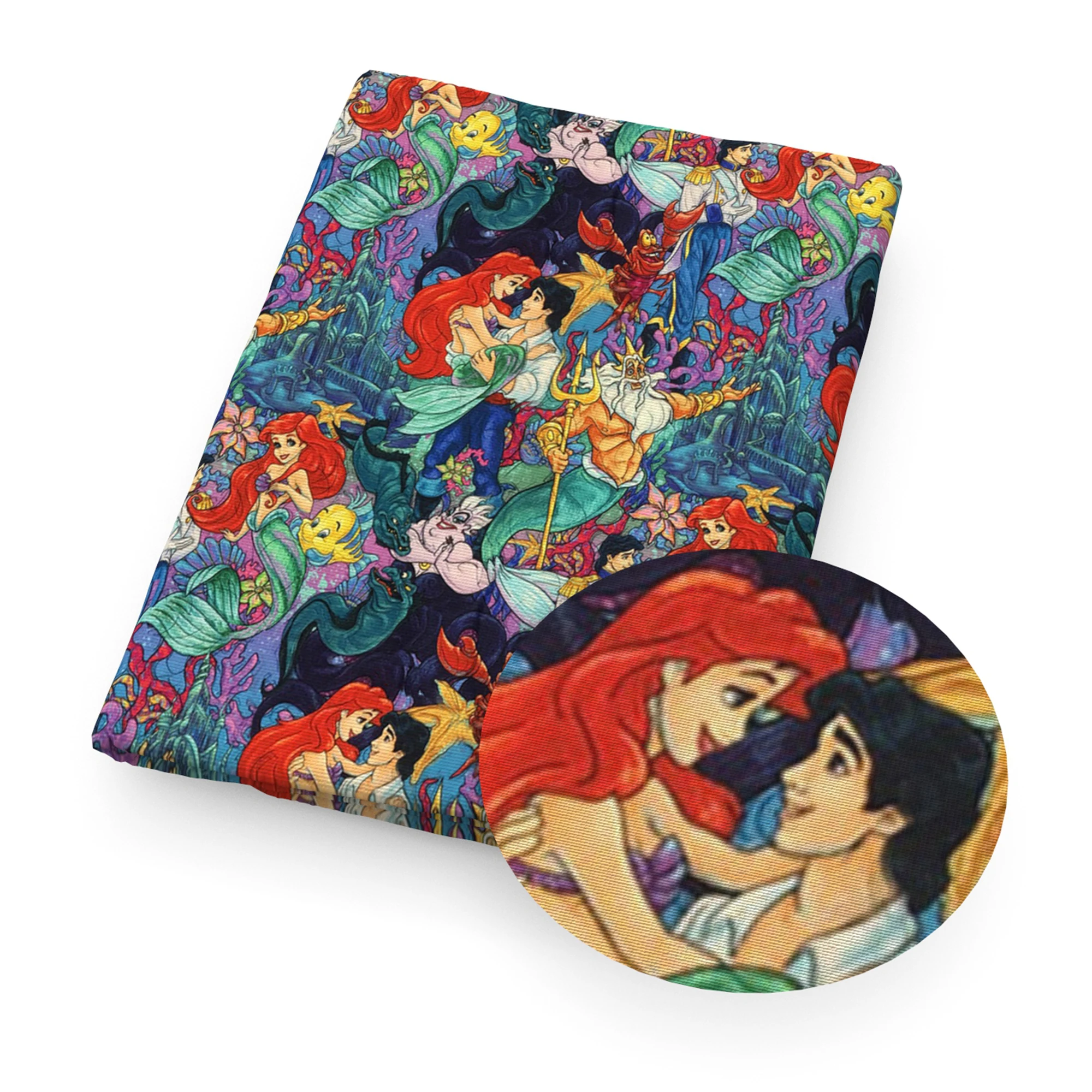 Disney Princess Mermaid Ariel 20*33cm Faux Leather Sheets Synthetic Fabric for Earring Bags Bow Jewelry Wallet DIY Craft