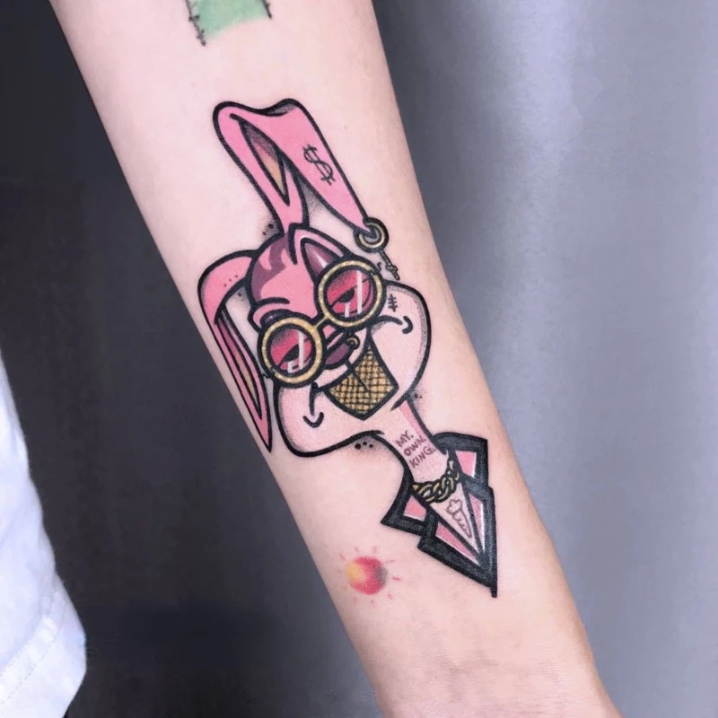 1pcs/2pcs/3pcs Punk Pink Bucktooth Ear Hole Bunny Temporary Tattoos  Waterproof Cartoon Black Fake Tatoo Body Tatto Art Sticker - Temporary  Tattoos - AliExpress