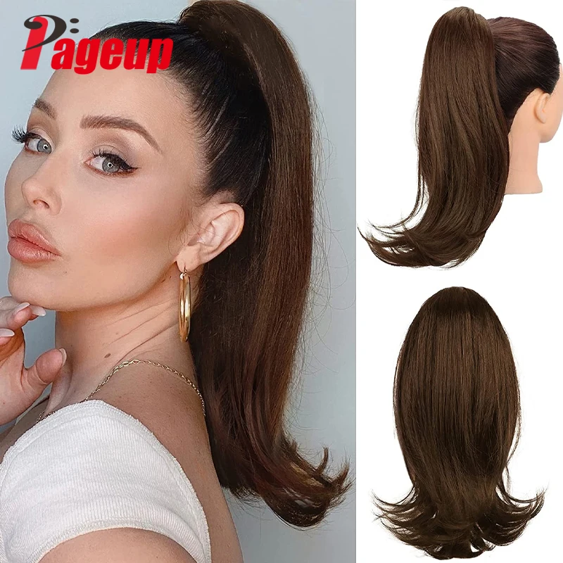 

Pageup Synthetic Bounce Wrap Around Ponytai 16 Inch Straight Hairpiece With Clip In Hair Drawstring Ponytail Hair Extension