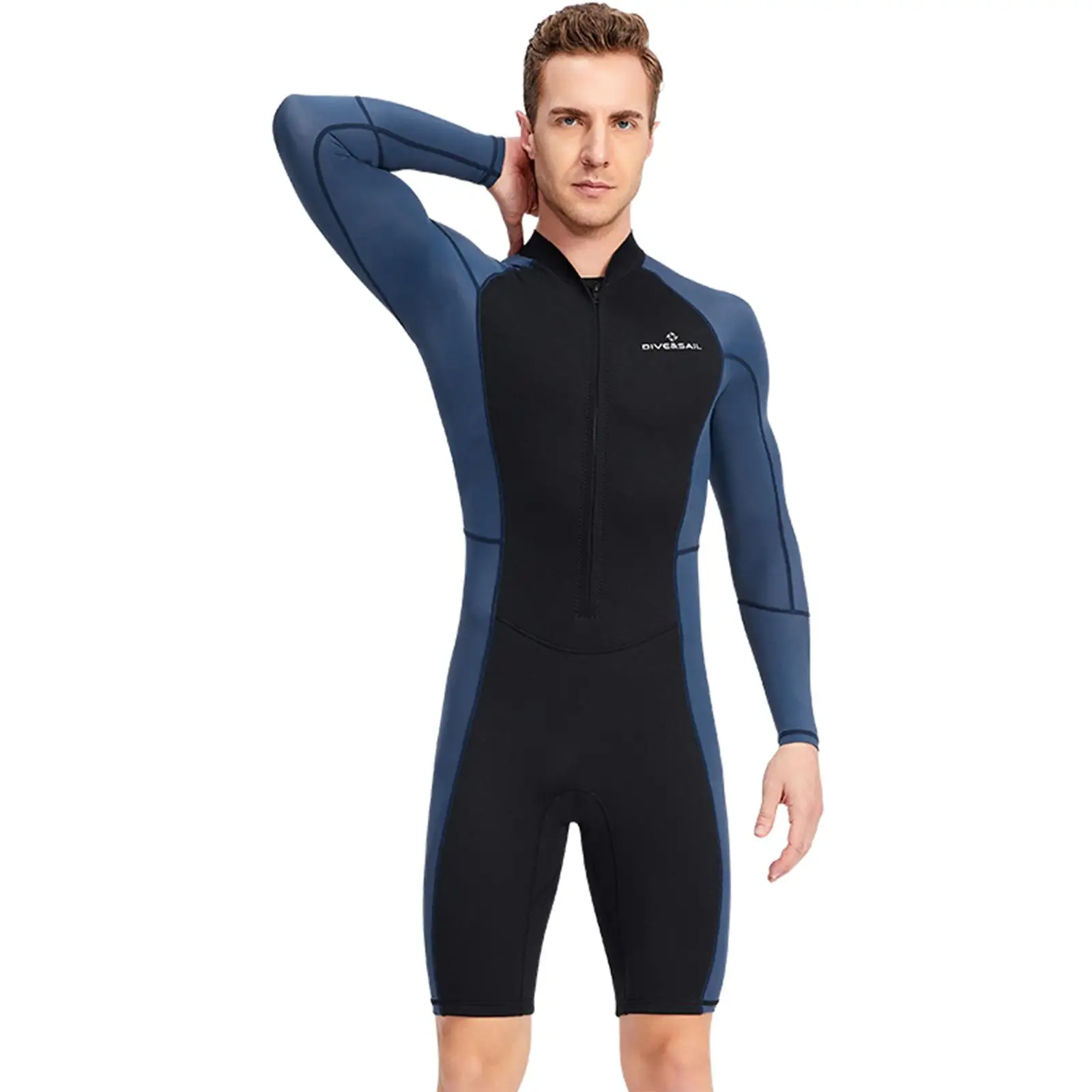 Men Wetsuit Shorty Diving Suit Front Zip Protection Shorts Keep Warm Swimwear