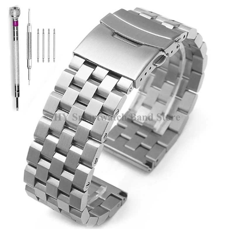 Luxury Solid Stainless Steel Watch Bracelet with Double Safety Buckle