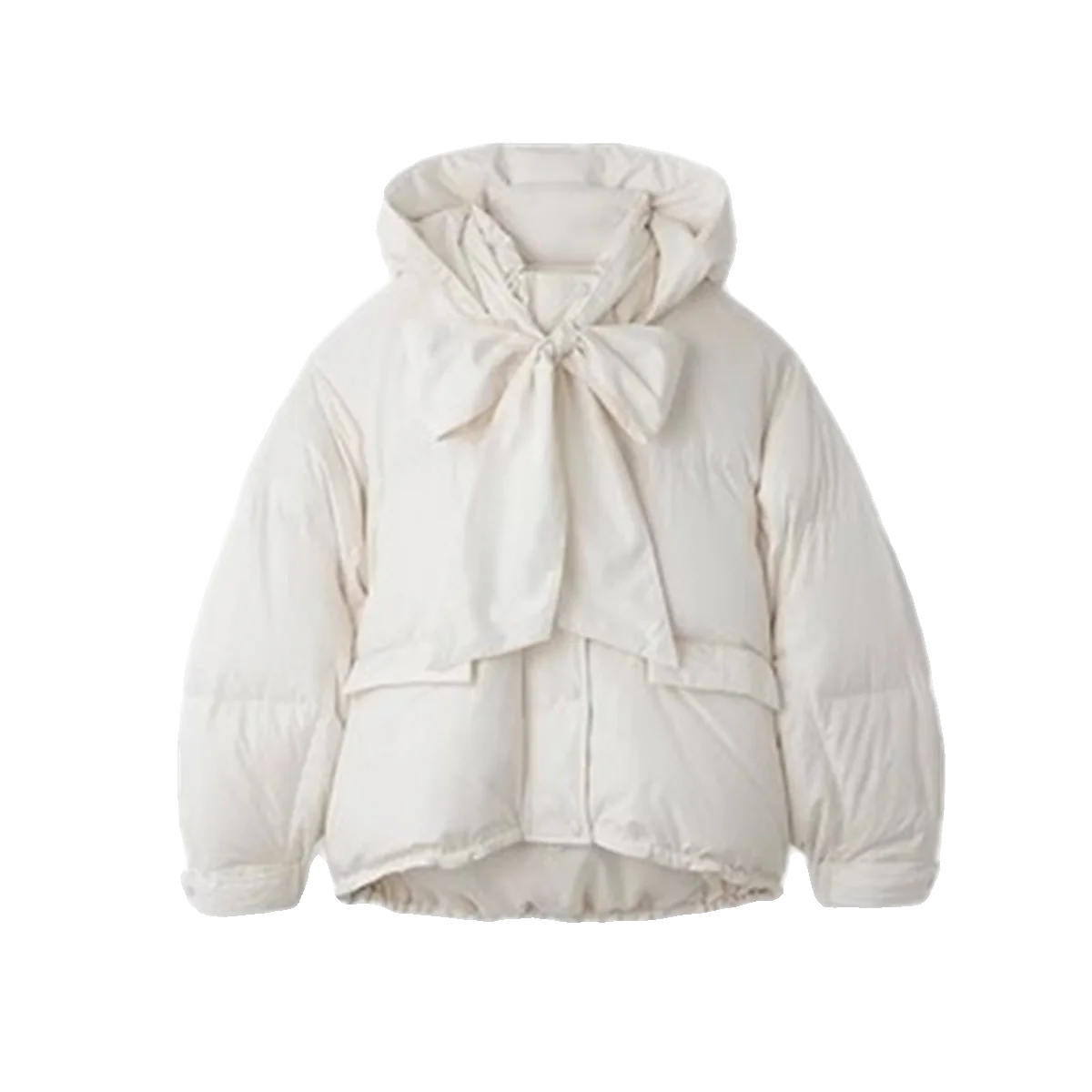 Japanese Style Solid Color All-Match Loose Pockets Short Hooded Down Coat Winter Fashion Long Sleep Bow Lace-up Down Jacket