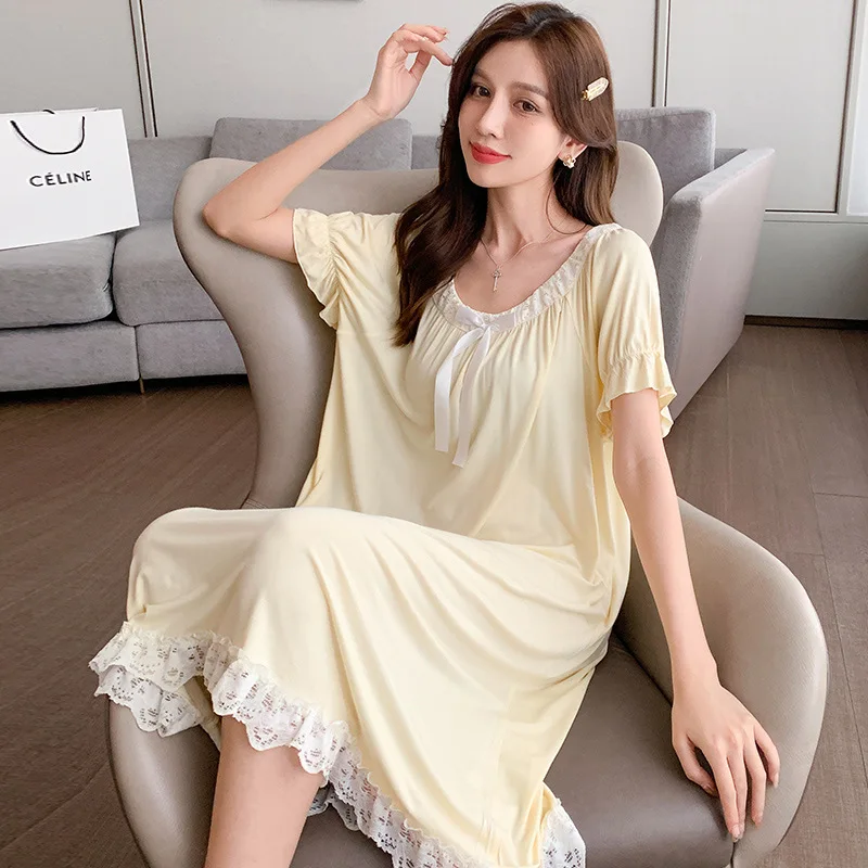 YAOMEI Women's Nightdress - Long Modal Cotton Nightshirt, Big Sizes, Soft Sleepwear, 27 Colors (Fits Up To 150kg / 4XL) - View #4