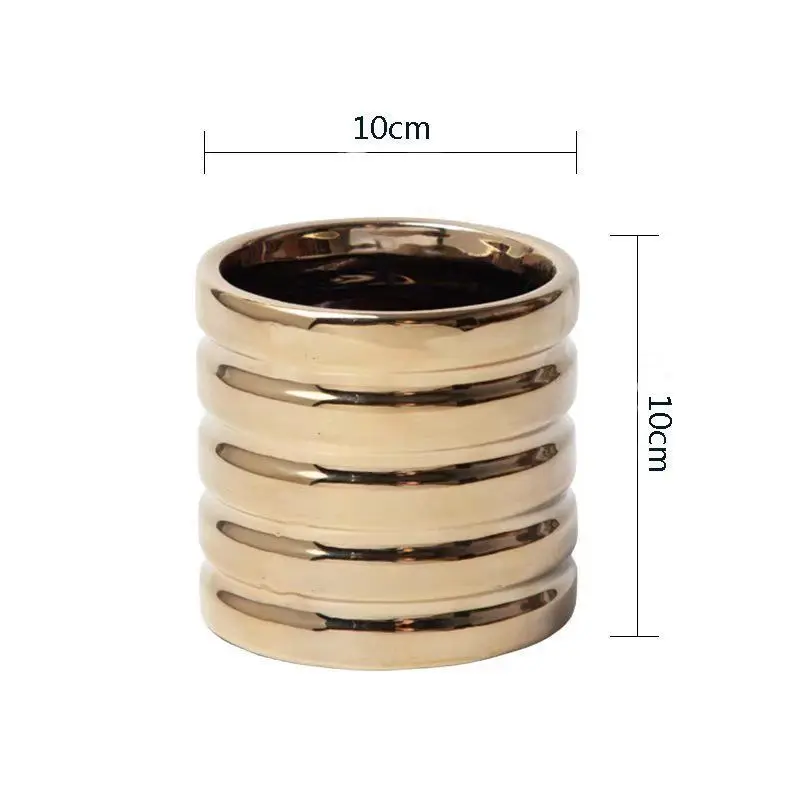 Geometric Gold Plating Personalized Small Flower Pot Nordic Light Luxury INS Style Desktop Ceramic Flower Pot with Porky Flowers 5
