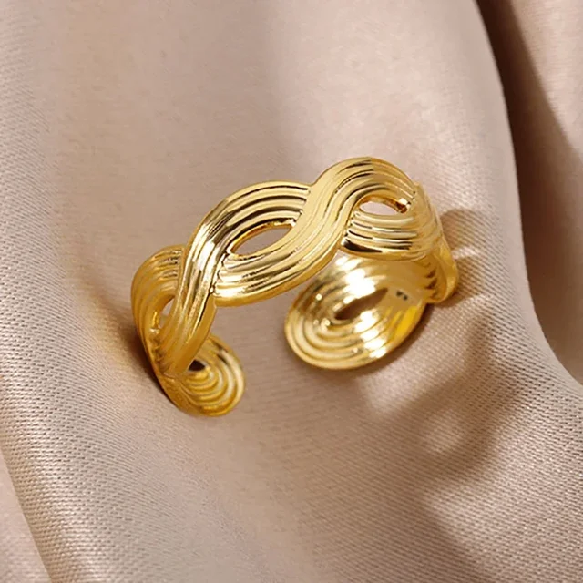 Bagues en acier inoxydable 316L pour femmes, couleur or, anneau ouvert géométrique multicouche, Vintage, étanche, bijoux esthétiques de mariage, cadeau