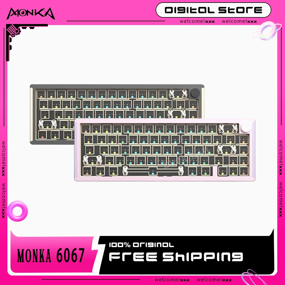 

Monka 6067pro Mechanical Gamer Keyboard Kit Wired Wireless Keyboard With Metal Knob Rgb Backlit 66keys Aluminum Custom Keyboard