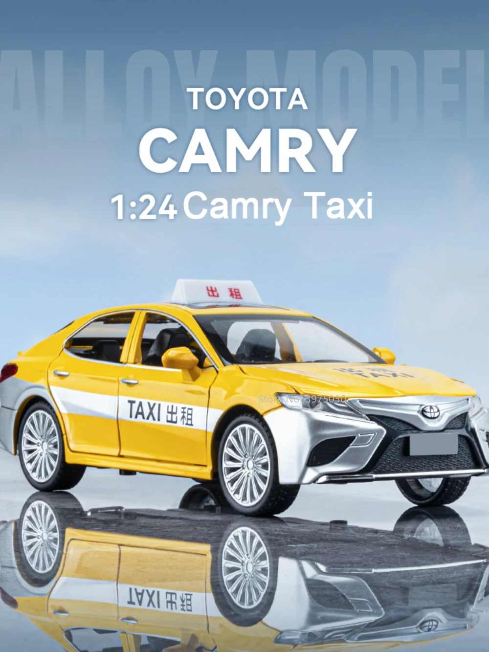 

1/24 Scale Toyota Camry Taxi Alloy Diecast Car Model Toy Metal Simulation Vehicles with Doors Opened Sound Light Gifts for Child