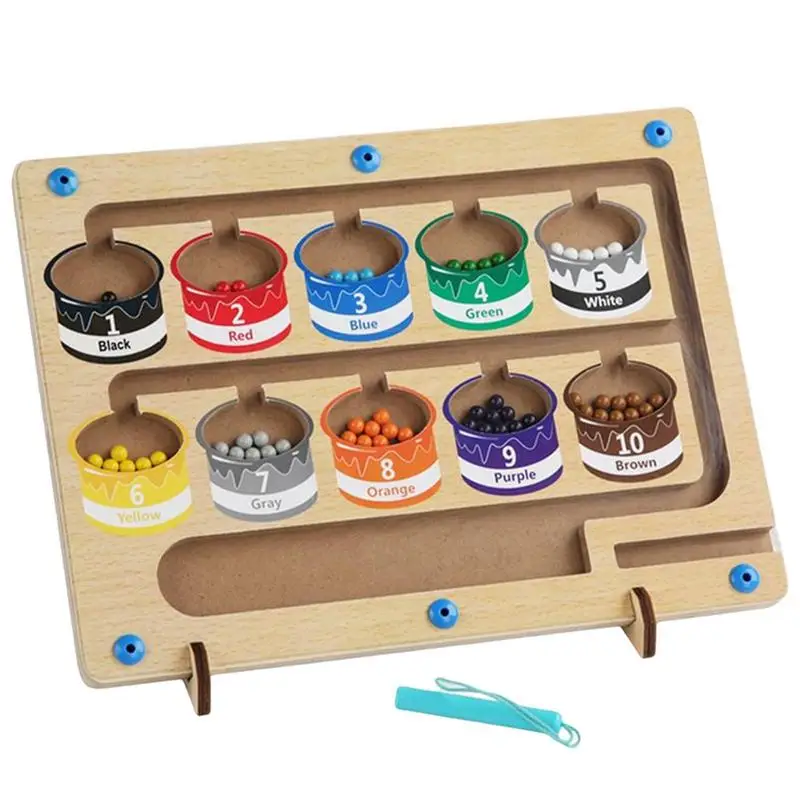 

Wooden Magnetic Color Number Maze With 55 Beads Baby Montessori Educational Children Toys Color Recognition Game Gift For Kids