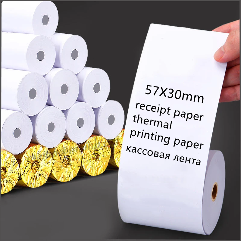 кассовая лента 57 Thermal Paper 100 Rolls 57X30mm Label Paper Thermal for Mobile Bluetooth Cash Registers POS Printer