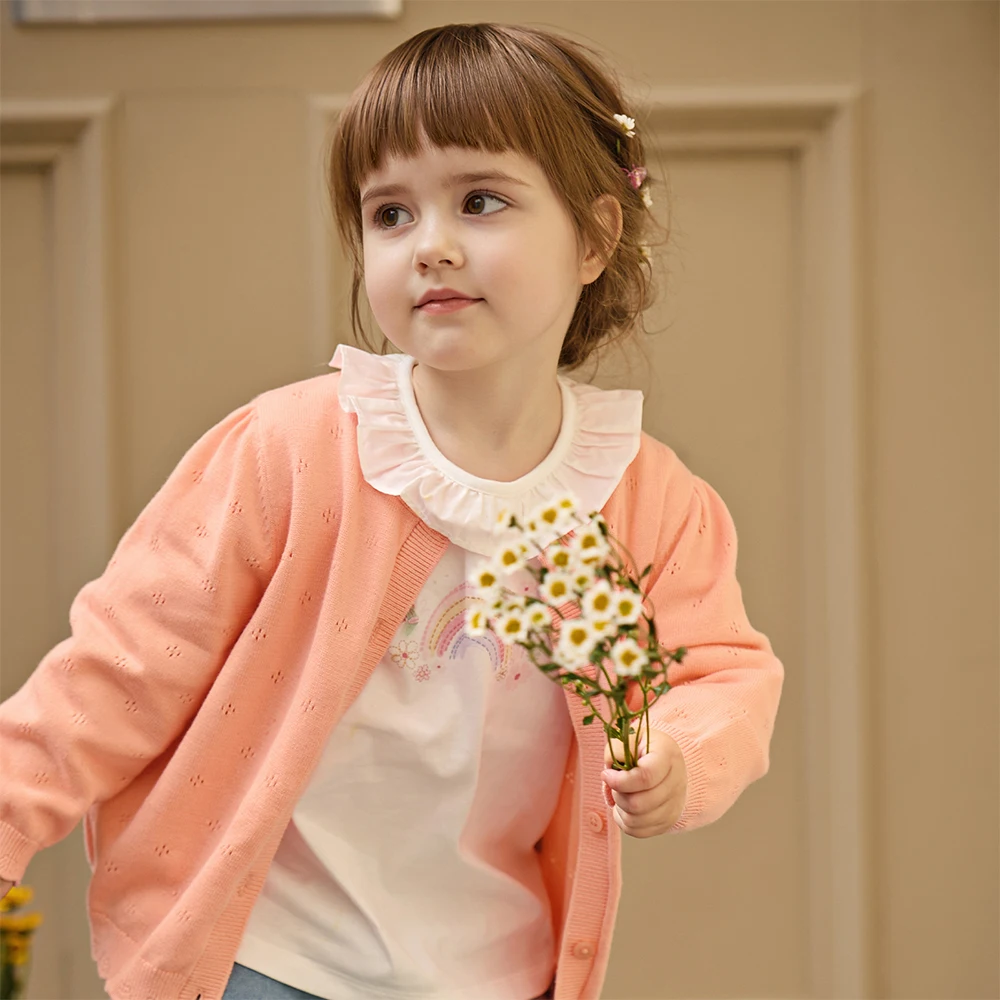 데이브 벨라 어린이 스웨터 가디건 가을 봄  소녀 순면 코트 캐주얼 니트 스웨터 외투 DB1260238