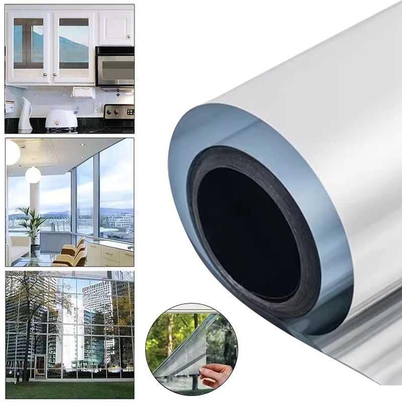 Silver Window Privacy Sticker Anti UV Reflective Adhesive Vinyl for Car Window Film Static Cling DecalsGlass Film Home Decor