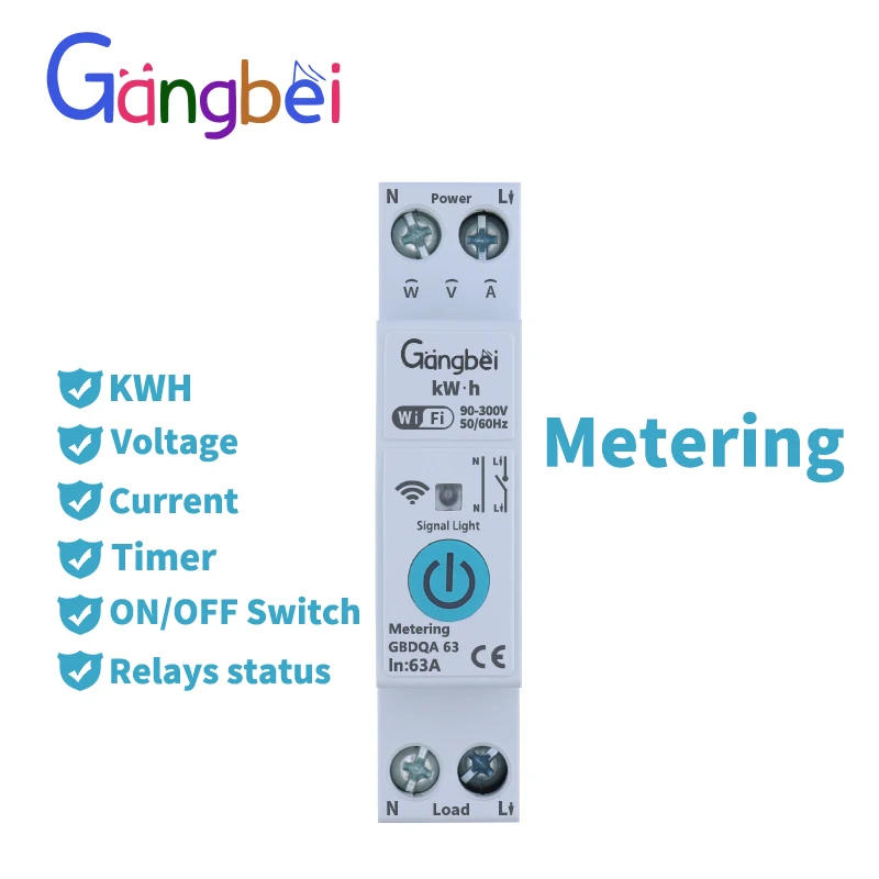 TUYA GBDQA 63A 1P+N WIFI Smart Switch Energy Meter Kwh Metering Monitoring Circuit Breaker MCB Remote Control Circuit Breaker