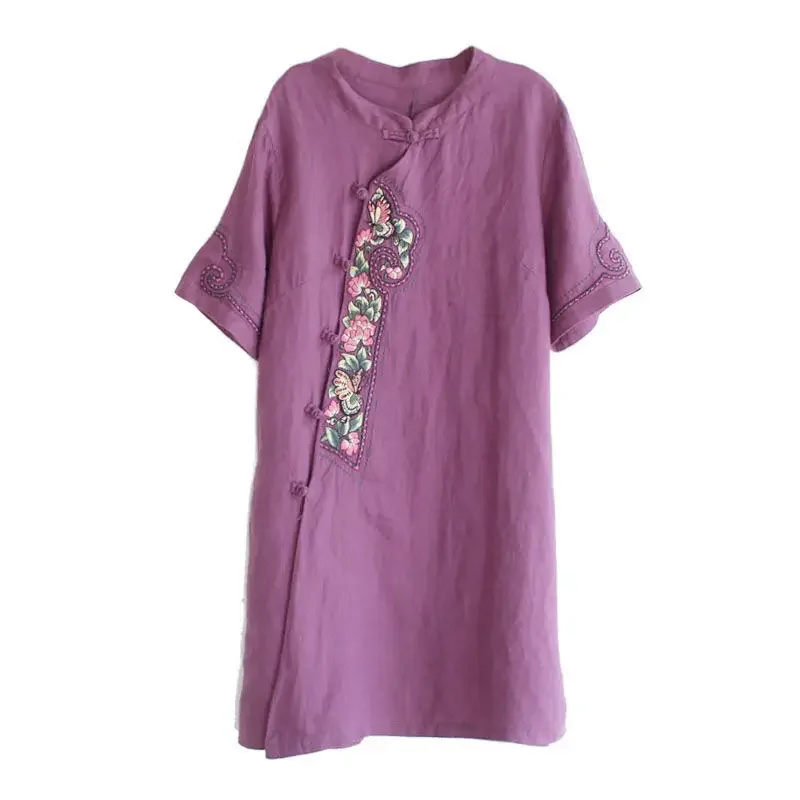 New Traditional Chinese Clothing for Women Cheongsam Top Hanfu Summer Short Sleeve Floral Embroidered Shirt Tops