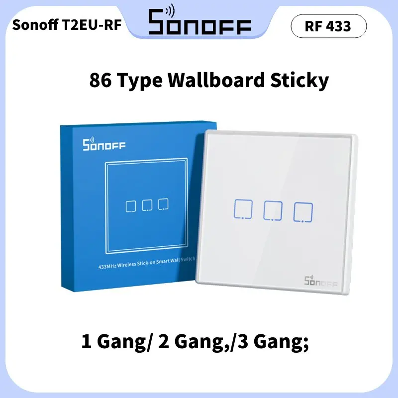 

Sonoff T2EU-RF 86 Type Wallboard Sticky 433Mhz Wireless Rf 1-3 Gang 2-way Remote Control for 4CHPROR3 SlampherR2 Tx Screen Saver