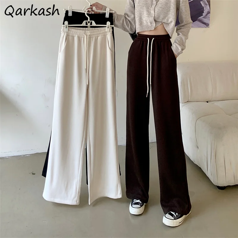 

Women Wide Leg Pants Corduroy Draped High Elastic Waist Ulzzang All-match Mopping Trousers Solid Color Elegant Vintage Comfort