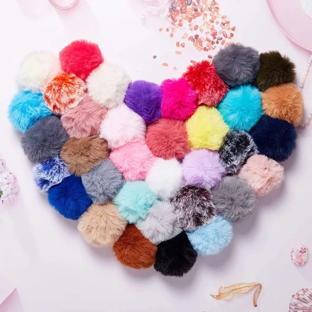 12 Pieces Colored Pom Pom Keychain Bulk Heart Fluffy Fur Puff Ball