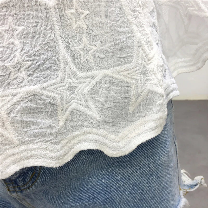 White Embroidery Lace Flare Sleeve Blouse for Women