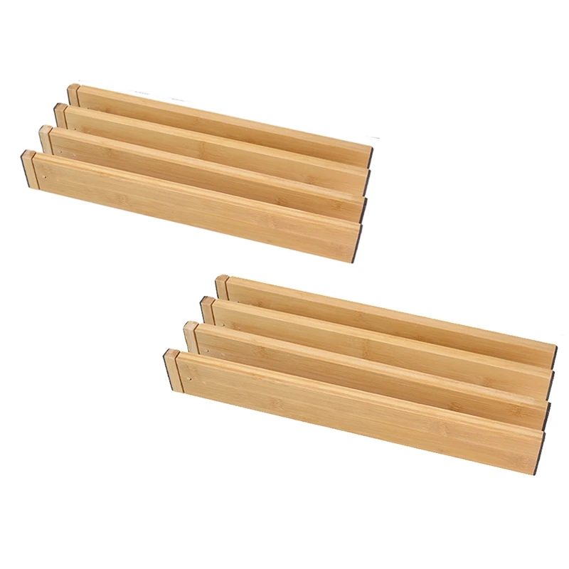 

4 Pack Bamboo Drawer Dividers, Drawer Organizer, Drawer Separator Spring Retractable Adjustable