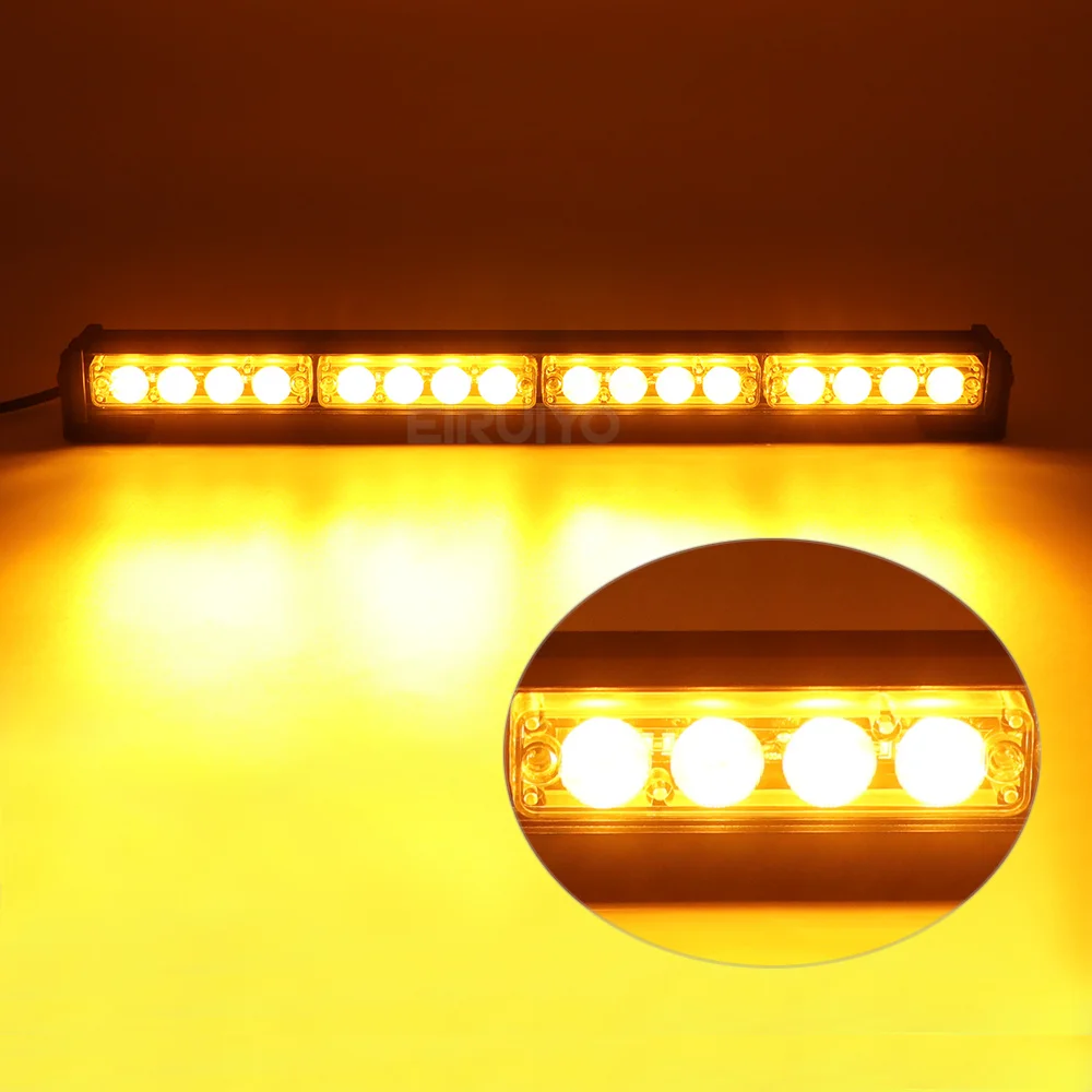 Police Signal Light 16 LED Traffic Adviser Car Emergency Warning Strobe Lights Bar Yellow White Vehicle Flashing Lamp 26 Modes