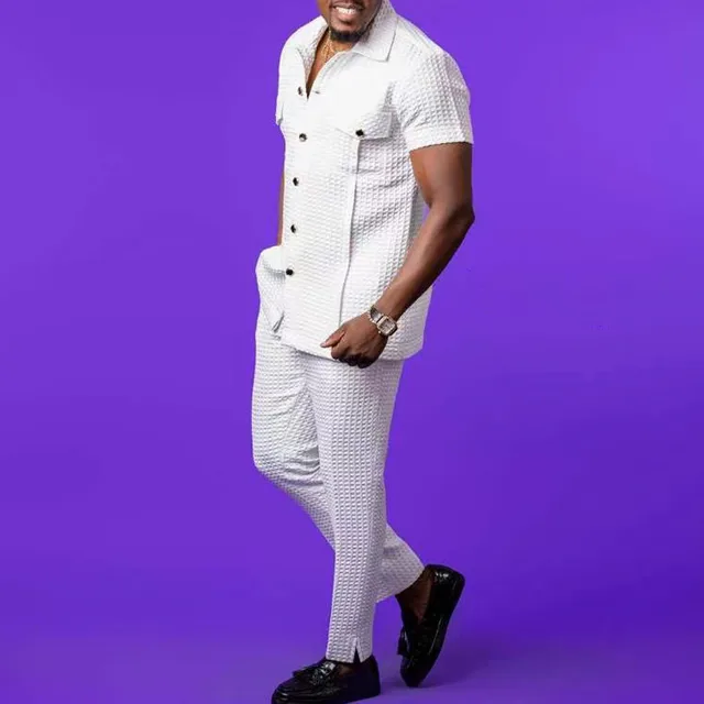 Olamide 2pcs Button Short-sleeved Top and Trousers Suit - Image 5
