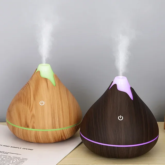 350ML Aromatherapy Essential Oil Diffuser Wood Grain Remote Control Ultrasonic Air Humidifier Cool with 7 Color LED Light 2